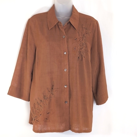 Napa Valley Tops - Napa Valley Light Rust Button Up 3/4 Sleeve Blouse Size Large Petite
